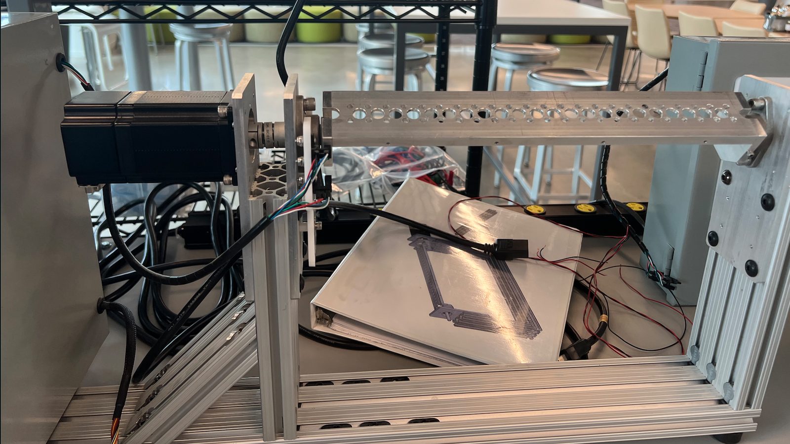 Stepper drive, shaft coupler, and extruded-aluminum frame of the Lead Bend Fatigue Tester